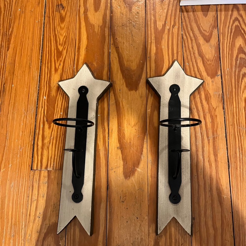 Rustic Black and Cream Wall Sconces - Pair